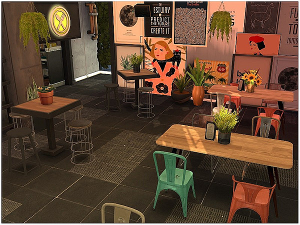 Sims 4 Industrial Restaurant by lotsbymanal at TSR
