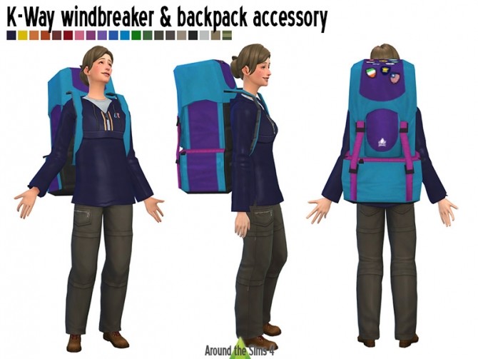 Sims 4 Trekking set + K way windbreaker & backpack at Around the Sims 4