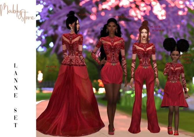 Sims 4 LANNE SET: dresses and jumpsuit at Mably Store