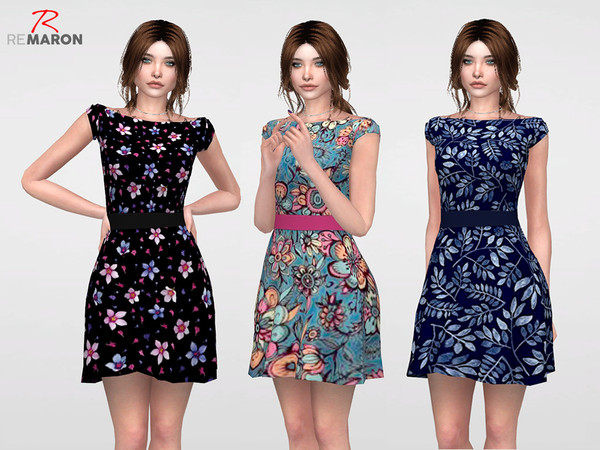 Sims 4 Floral Dress for Women 06 by remaron at TSR