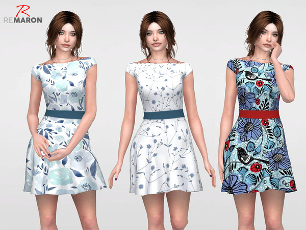 Sims 4 Floral Dress for Women 06 by remaron at TSR