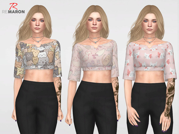 Sims 4 Cat Lover Cropped top for Women by remaron at TSR