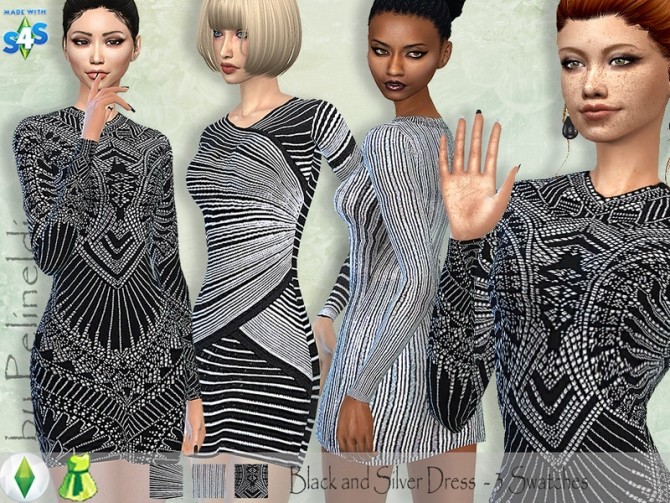 Sims 4 Short Black and Silver Dresses by Pelineldis at TSR
