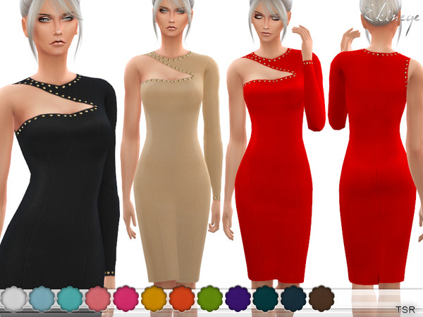 Sims 4 One Shoulder Studded Dress by ekinege at TSR