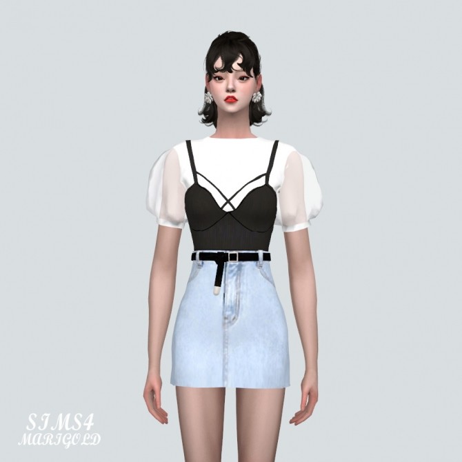 Sims 4 See through Puff Sleeves Bustier Top at Marigold