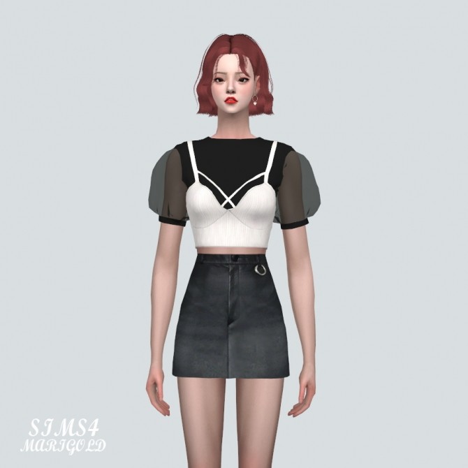 Sims 4 See through Puff Sleeves Bustier Top at Marigold