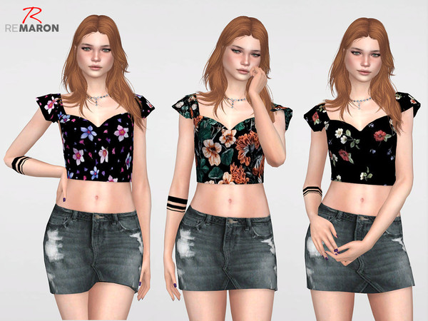 Sims 4 Floral Top for Women by remaron at TSR