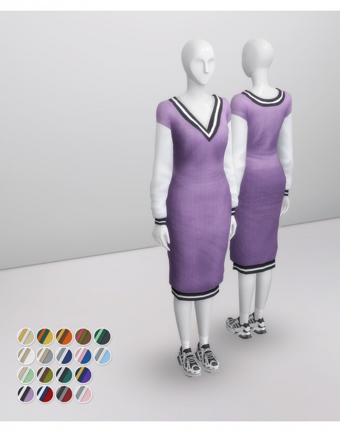 Sims 4 V neck Sweater Dress (Colorblock) at Rusty Nail