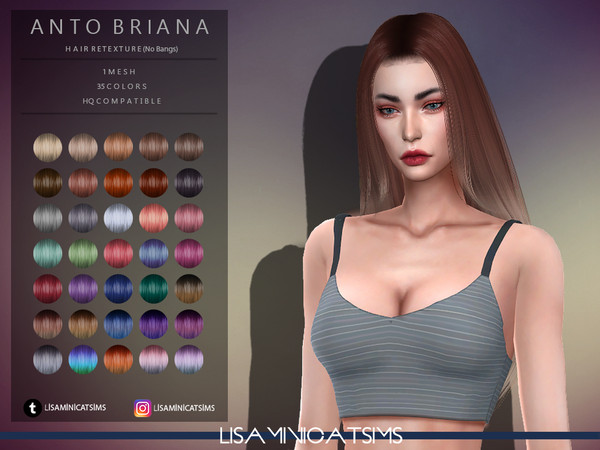 Sims 4 LMCS Anto Briana Hair Retexture No Bangs by Lisaminicatsims at TSR