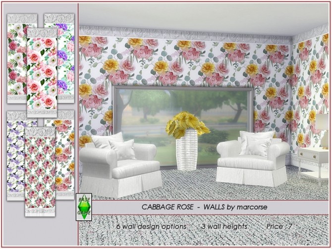 Sims 4 Cabbage Rose Walls by marcorse at TSR