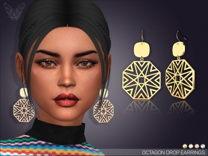 Sims 4 Octagon Drop Earrings by feyona at TSR