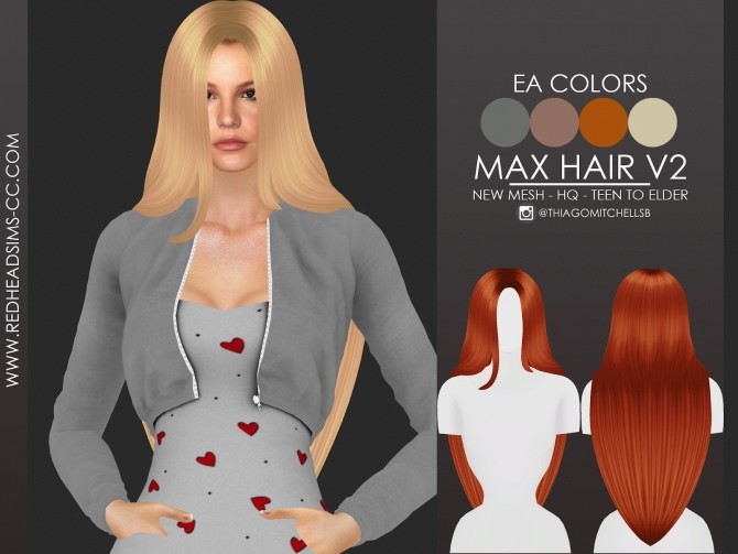 Sims 4 MAX HAIR by Thiago Mitchell at REDHEADSIMS