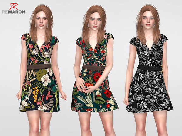 Sims 4 Floral Dress for Women 05 by remaron at TSR