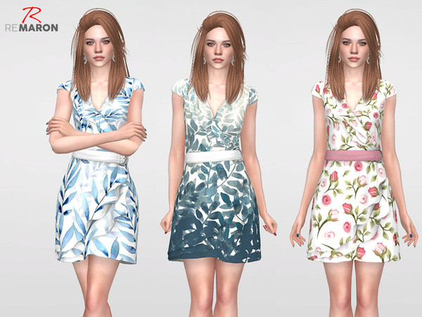 Sims 4 Floral Dress for Women 05 by remaron at TSR