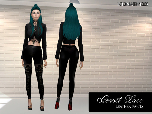 Sims 4 Corset Lace Leather Pants by neinahpets at TSR