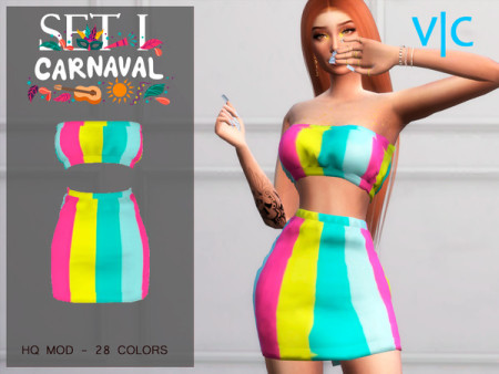 SET CARNAVAL I top & skirt + body glitter by Viy Sims at TSR