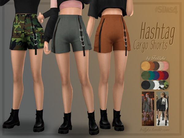 Sims 4 Hashtag Cargo Shorts by Trillyke at TSR
