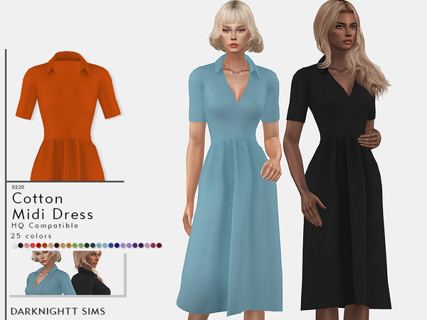 Sims 4 Cotton Midi Dress by DarkNighTt at TSR