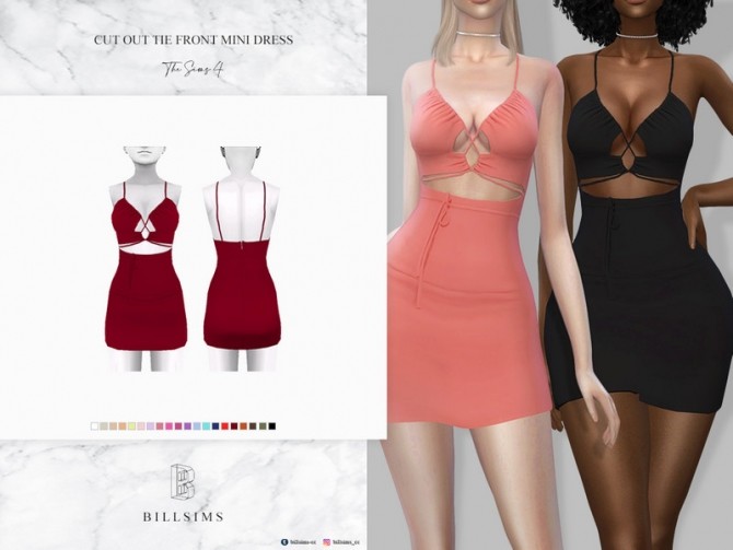 Sims 4 Cut Out Tie Front Mini Dress by Bill Sims at TSR