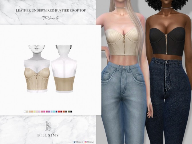 Sims 4 Leather Underwired Bustier Crop Top by Bill Sims at TSR