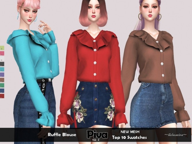 Sims 4 PIVA Ver.2 Ruffle Blouse by Helsoseira at TSR
