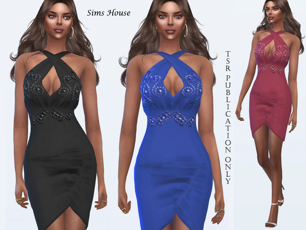 Sims 4 Short dress cross on a decollete by Sims House at TSR