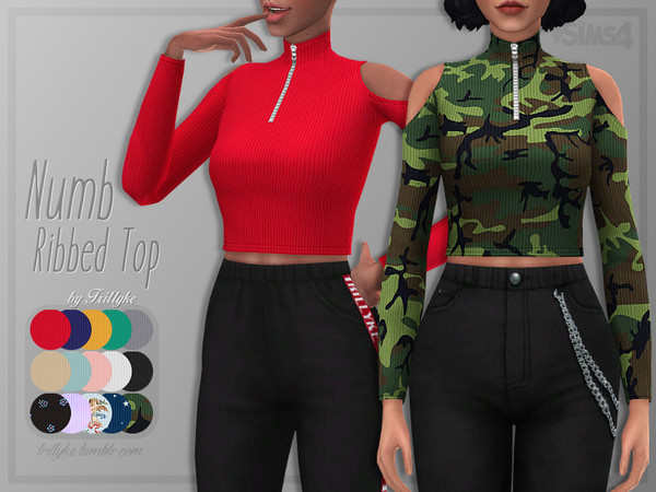 Sims 4 Numb Ribbed Top by Trillyke at TSR