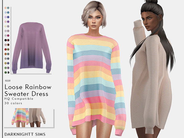 Sims 4 Loose Rainbow Sweater Dress by DarkNighTt at TSR