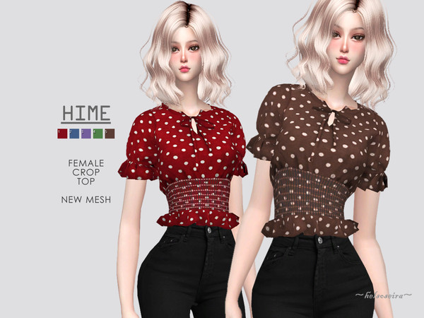 Sims 4 HIME Cropped Puff Sleeve Blouse by Helsoseira at TSR