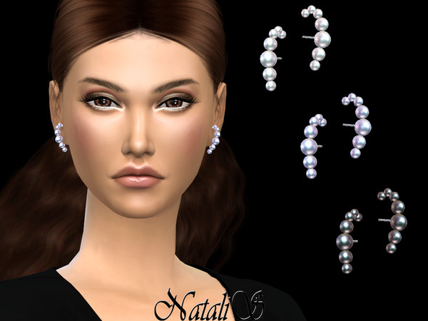 Sims 4 Pearl Huggie earrings by NataliS at TSR