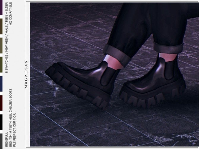 Sims 4 Teeth heel chelsea boots by magpiesan at TSR