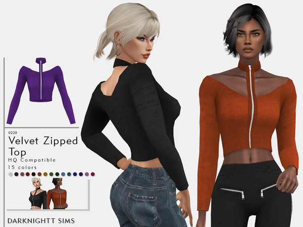 Sims 4 Velvet Zipped Top by DarkNighTt at TSR