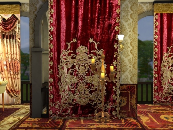 Sims 4 Red and Blue Damask Silk Curtains at Anna Quinn Stories