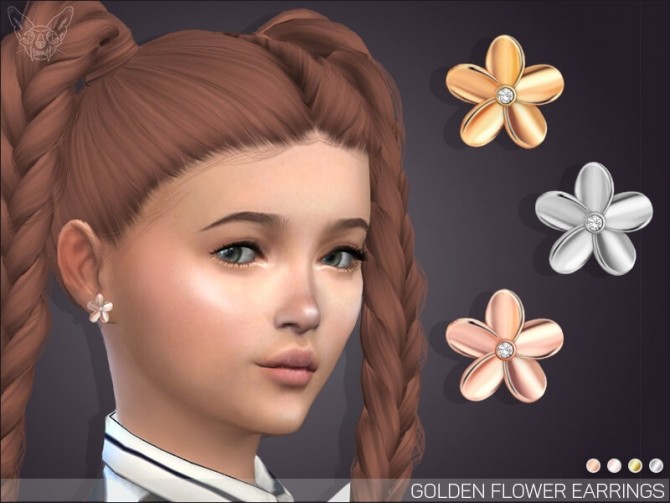 Sims 4 Golden Flower Earrings For Kids at Giulietta