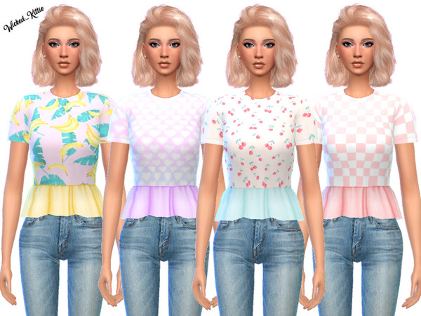 Sims 4 Cute Ruffled Tee Shirts by Wicked Kittie at TSR