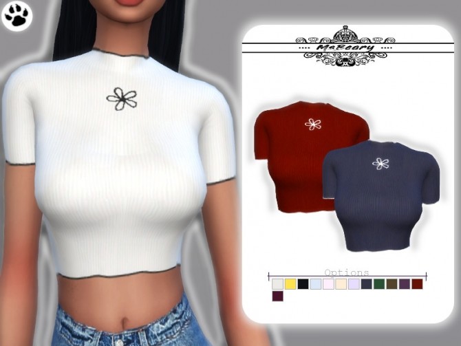Sims 4 Ribbed Flower Top by MsBeary at TSR