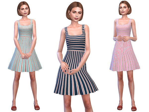 Sims 4 Day Dress 01   Striped Mini Dress by Little Things at TSR