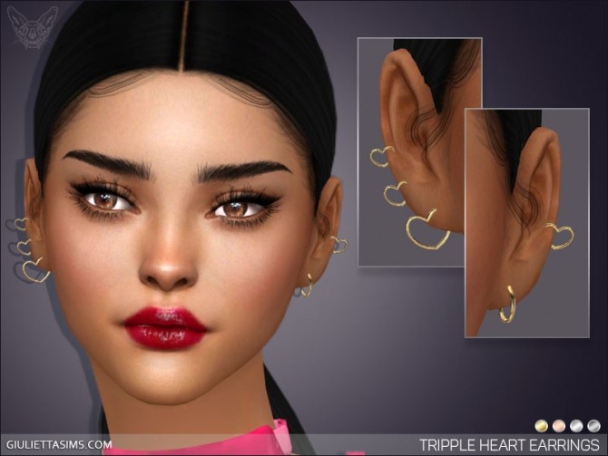 Sims 4 Triple Heart Earrings at Giulietta