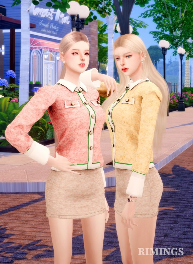 Sims 4 Pearl Button Cardigan Two piece outfit at RIMINGs