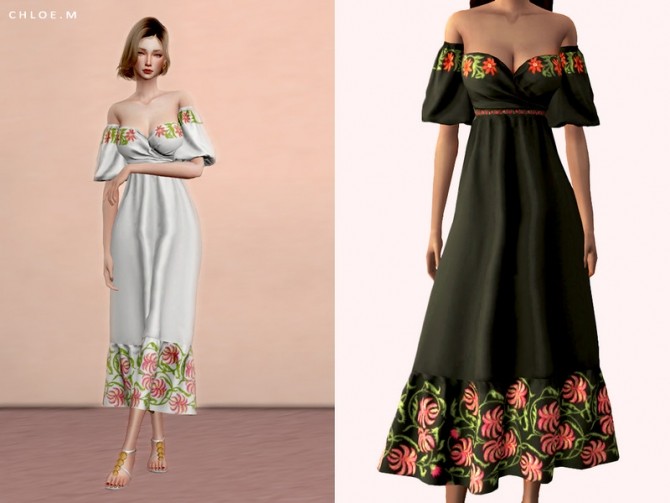 Sims 4 Flower Dress by ChloeMMM at TSR