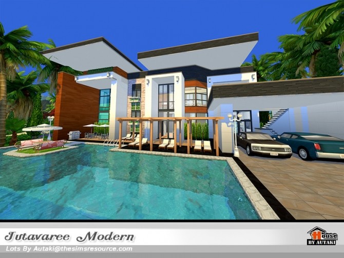 Sims 4 Jutavaree Modern house NoCC by autaki at TSR