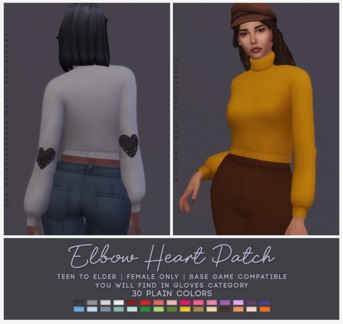 Sims 4 HUG SWEATER + ELBOW HEART PATCH ACC at Candy Sims 4