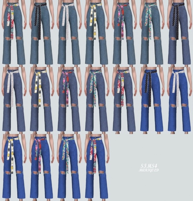 Sims 4 Scarf Ribbon Destroyed Jeans at Marigold