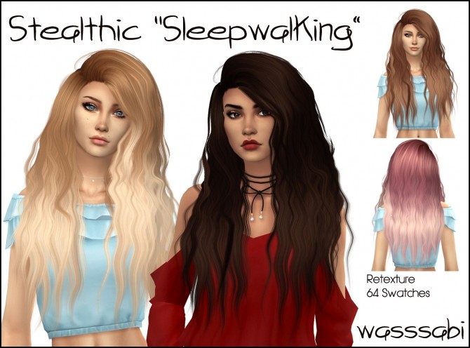 Sims 4 Stealthic Sleepwalking hair retextured at Wasssabi Sims