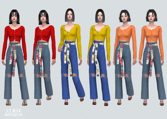 Sims 4 Scarf Ribbon Destroyed Jeans at Marigold