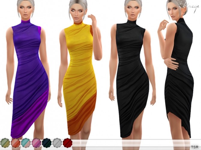 Sims 4 Ruched Asymmetric Dress by ekinege at TSR