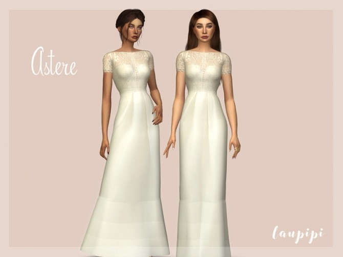 Sims 4 Astere wedding dress by laupipi at TSR