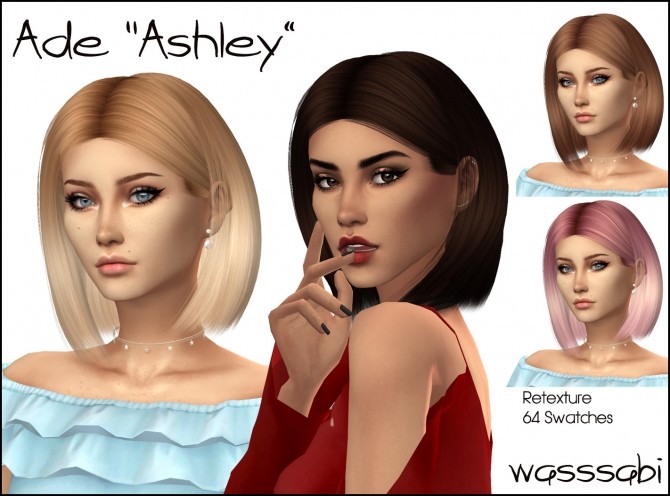 Sims 4 Ades Ashley hair retextured at Wasssabi Sims