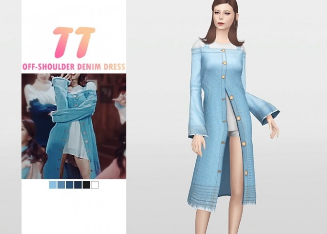 Sims 4 TT Off Shoulder Denim Dress at Waekey