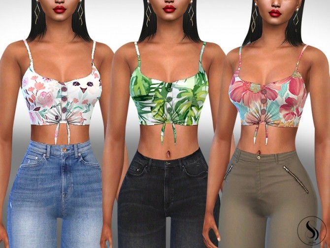 Sims 4 Female Front Button Pattern Tops by Saliwa at TSR